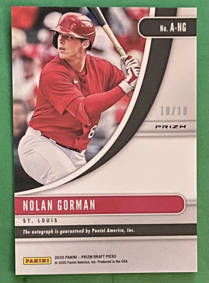 2020 Panini Prizm Draft Picks Auto Gold Prizm 10/10 Nolan Gorman #A-NG - Image 2 of 2
