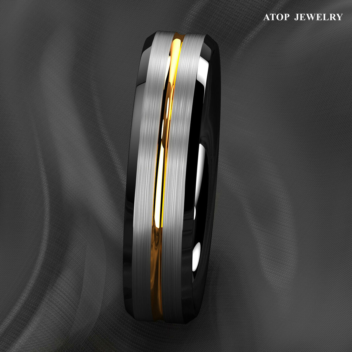 8/6mm Silver Brushed Black Edge Tungsten Ring Plated Metal 8/6mm Silver Brushed Black Edge Tungsten Ring Plated Metal