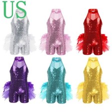 Kids Girls Jazz Dance Dress Latin Ballet Sequins Leotard tutu Skirt Dancewear
