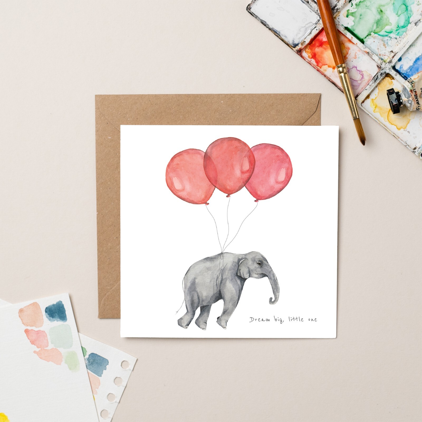 New Baby Card Elephant - Modern Stylish Illustrated Watercolour Greeting Card