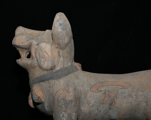 Ancienne sculpture chien 13,6" poterie chinoise culture tendance Majiayao Fengshui 12 ans zodiaques