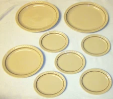 8 SYRACUSE China ECONO RIM OVAL PLATES PLATTERS TAN RED STRIPE O P CO PAT. PEND