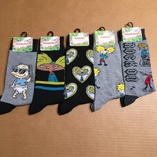 Lot Of 5 pair Nickelodeon Men  s Novelty Crew Socks Size 10-13 New AR78