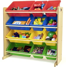 Humble Crew, Natural/Primary Kids' Toy Storage Organizer with 12 Plastic Bins