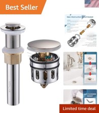 Seamless Brushed Nickel Vessel Sink Drain with Anti-Clog Strainer - Easy Install