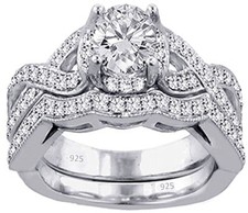 Real 925 Sterling Silver Wedding set Ring Women Band Rings Cubic Zirconia