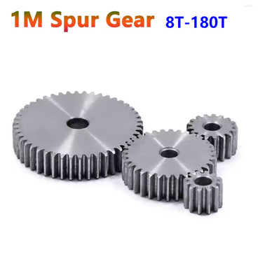 1M Pinion Spur Gear 1 Mod Cylindrical Flat Gear 8T - 180T Teeth 45# Steel 10mm