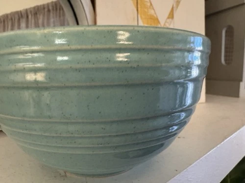 MCCOY POTTERY Antique Beehive Mixing Bowl USA 6 IN  Yellow Ware Aqua Blue