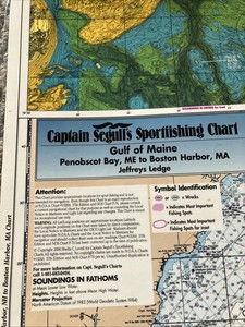 Captain Segulls Sport fishing Chart, Massachusetts Bay And gulf Of Maine