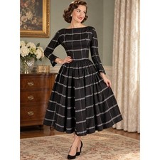 Vintage DeTrano Original by Georgette Black Windowpane Puff Sleeve Flare Dress