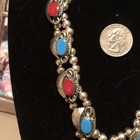 Jeweler COIN SILVER (.900), SLEEPING BEAUTY Turquoise & RED CORAL CROSS Necklace — photo 3