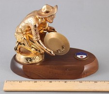Vintage Western Alaskan Prospector Miner Panning Gold Gilded Brass Sculpture, NR