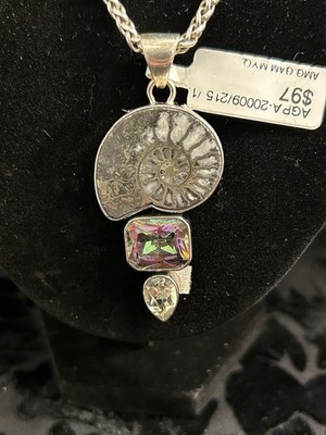 Kombi Anhänger in 925 Sterling mit echtem Ammonit, Mystic Topas & Weißtopas