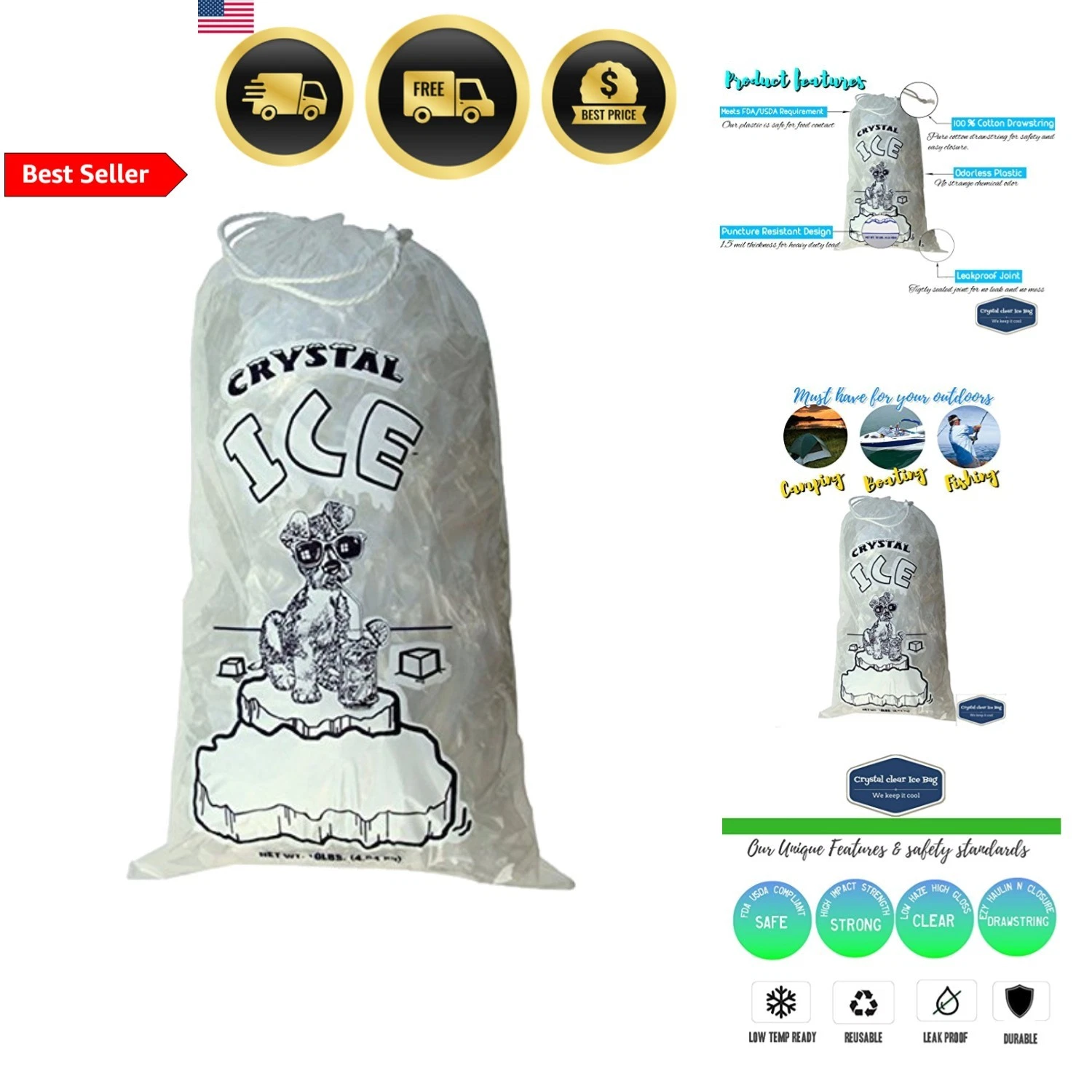 Ice Bags Food Grade Plastic 10 lb Pack of 100 with Cotton Drawstring Safe
Opens in a new window or t