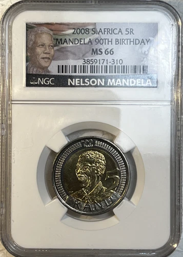South Africa 2008 5 Rand Nelson Mandela 90th Birthday Coin NGC Certified MS66 BU