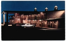 Troy Ohio Trojan Motor Inn night 1950-60s classic cars unused vintage postcard