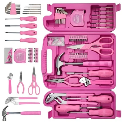 ANXTECH 136piece Pink Portable Hand Tool Kit Household Small Tool Set for Women Toolbox