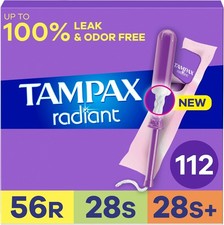Tampax Radiant Tampons, Regular/Super/Super Plus, Unscented, 112 Count