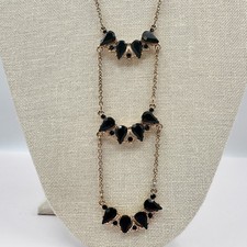 Vintage Y2K Spring Street Gold Tone Black Teardrop Stone Tiered Necklace Jewelry