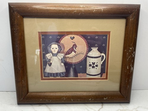 Vtg Framed Pat Pearson Print 10x12 Inches American Primitive Folk Art