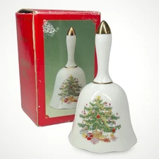 Fine China Porcelain Christmas Tree Dinner Bell Made In Japan 4892-031-8 w/ Box