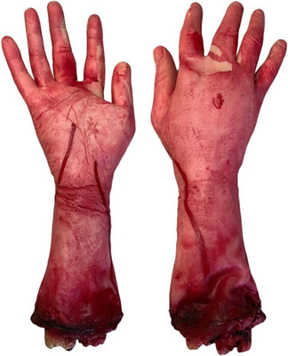 2Pcs Halloween Fake Hands Props Scary Realistic Body Parts Severed Broken Hands