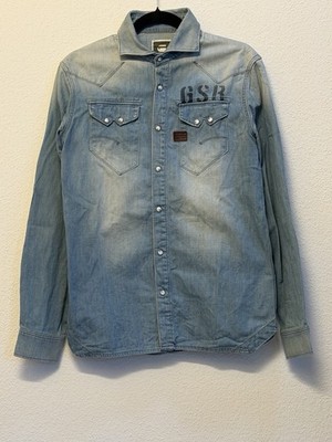 G-Star RAW Herren Jeanshemd M Denim Hemd Raw Cargo Used Look Blau Western