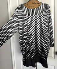 Chico's Top Tunic 3/4 Roll Sleeve Scoop Neck Black White Polka Dot Preppy 3 XL