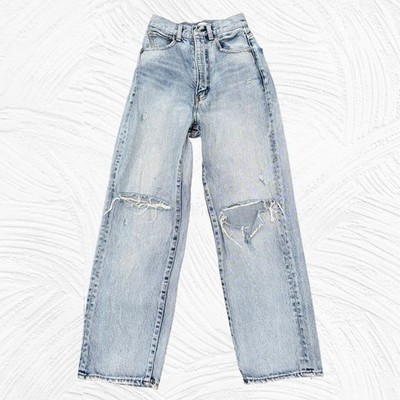 Moussy High Waist Crash Loose Denim Jean Sz 23(22X27.5) Distressed Knee Cotton
