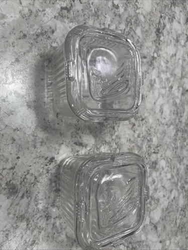 Two Vintage Federal Glass Clear Square Refrigerator Dishes. Vegetables Lid 4x4x3