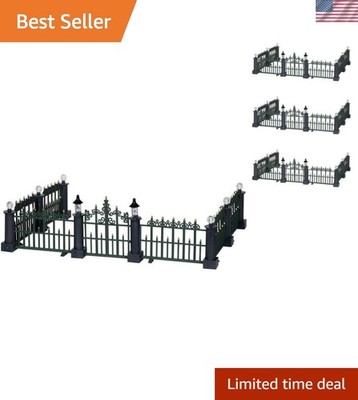 Classic Black Polyresin Victorian Fence Set of 7 - Perfect for Villages