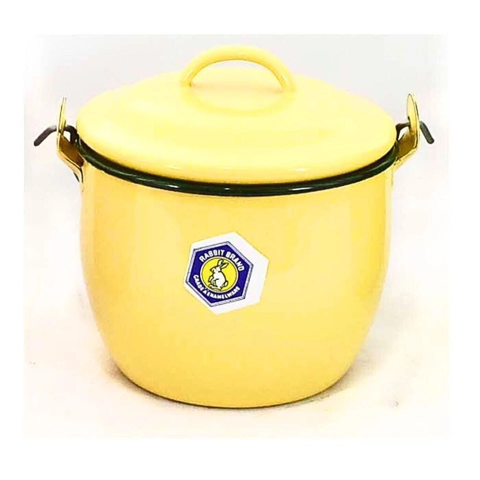 Enamel Pot with Handle Cream 12cm Small Handmade Vintage Thai Kitchen Cookware - Image 2 of 4