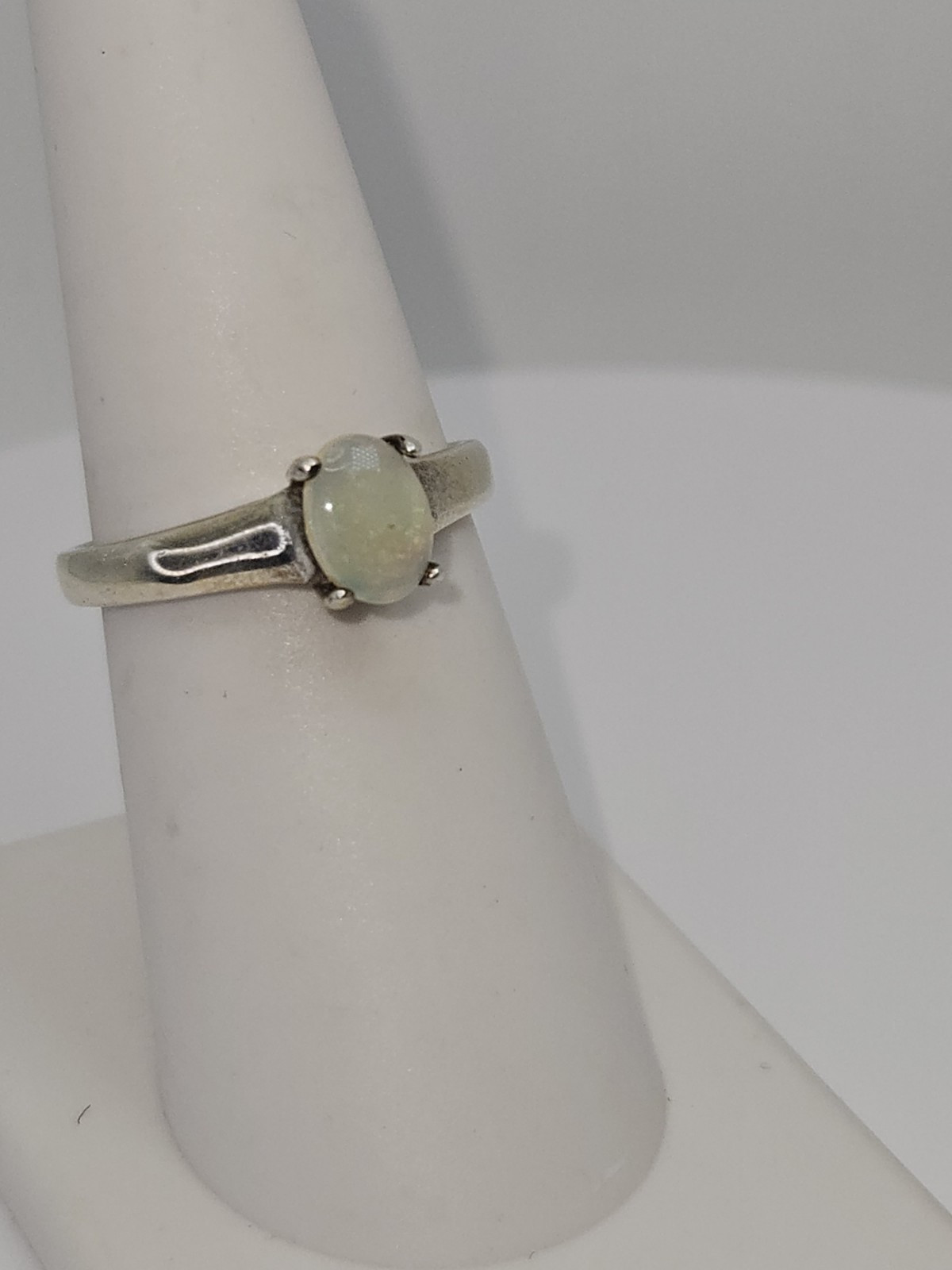 Sterling Silver Solid Opal Ring Size 6.5  7x5mm O… - image 3