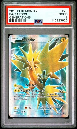 2016 POKEMON XY GENERATIONS #29 FULL ART/ZAPDOS PSA 2