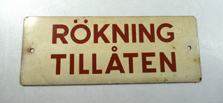 Altes SJ schwedisches Hinweisschild "Rökning Tilläten/ Rauchen erlaubt" BNPW741