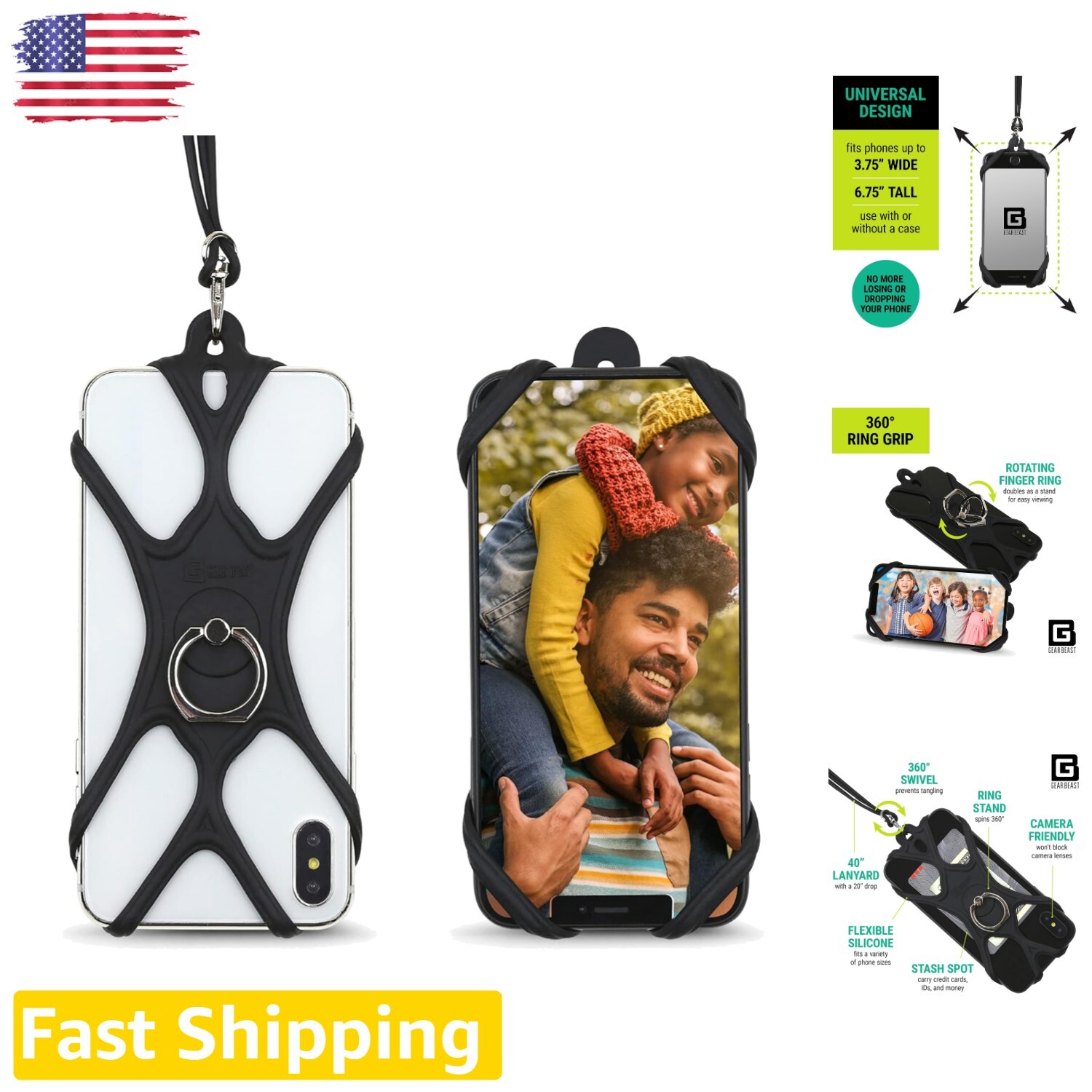 Silicone Phone Lanyard Neck Strap with Credit Card Holder - Accessory Essentials
