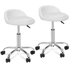 2 PCS Leather Salon Stool with Back Rest Saddle Rolling Hydraulic Spa Stools 