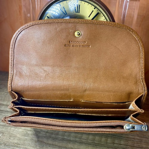NOS LONGCHAMP LEATHER WALLET EMBOSSED LOGO CAMEL BEIGE 4.3" /5.9" MADE IN FRANCE - Imagen 3 de 9