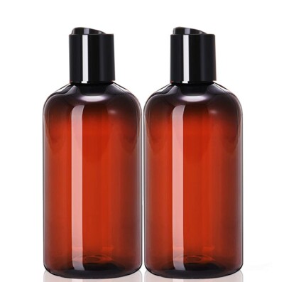 8 oz Brown Plastic Bottles Disc Top Flip Cap Empty Refillable Squeeze - Lot of 2