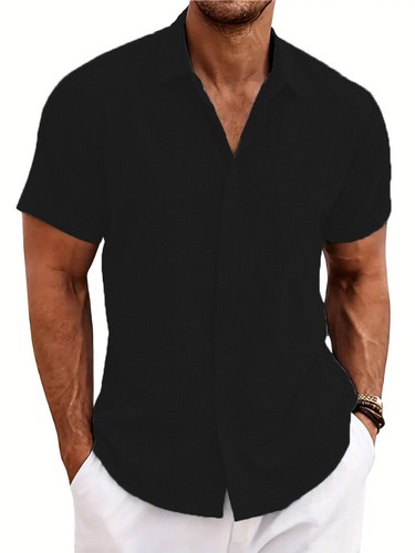 Neu Herren Leinenhemd Freizeit Slim Hemden Kurzarm Button Down Tops Bluse - Bild 5 von 21