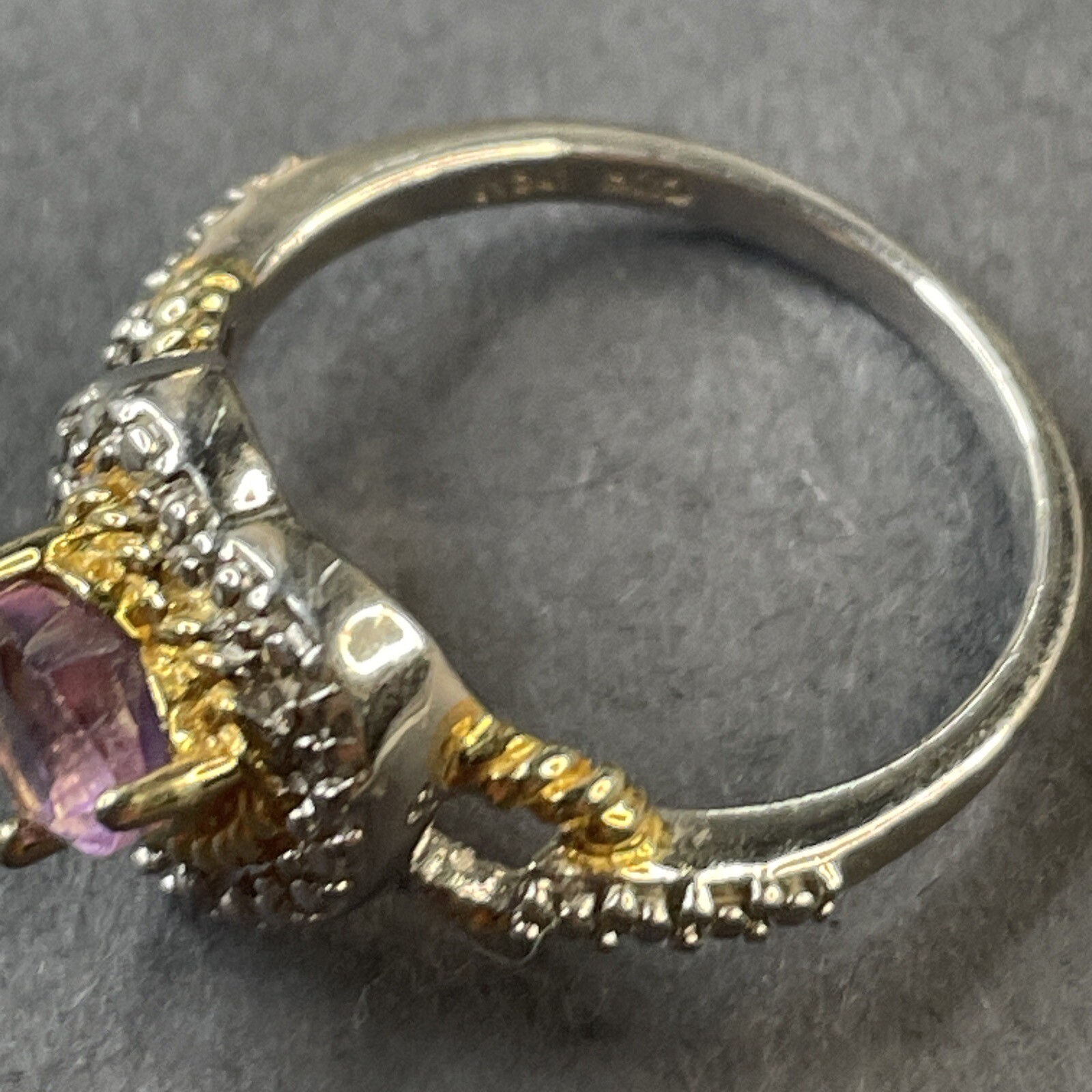 Solid Sterling Two Tone Amethyst Heart Ring Sz 7.… - image 3