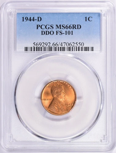 1944 D Lincoln Cent FS 101 DDO PCGS MS66 RED POP 24/2 RARE