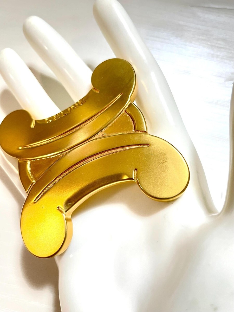 Vintage CELINE Extra Large Gold Tone Triomphe Brooch | Statement