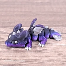 3D printed Dragon Hatchling flexi fidget articulated toy 2.25 inch purple/silver