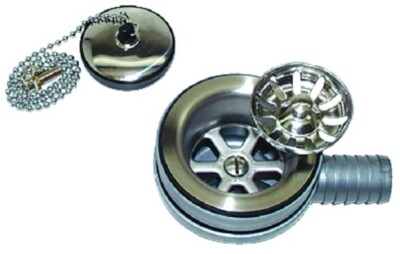 Scandvik 10308 Sink Drain With Basket and Stopper Fits 2-1/16'' Drain Hole 1''
