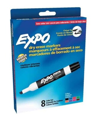 Expo Marker Dry Erase White Board Chisel Tip 8/Pk Assorted Colors School Office