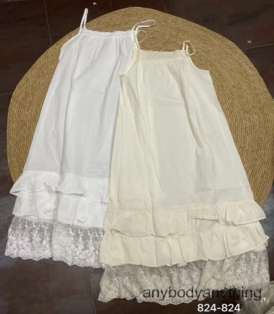 OFF WHITE Abito bambina Lolita vintage spaghetti cotone pizzo spalline basic sling dress estivo