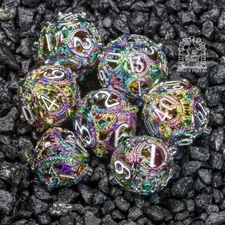 Sage’s Ouroboros Rainbow Hollow Metal Polyhedral Dice Set