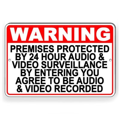 Warning Premises Under 24 Hr Audio Video Surveillance Metal Sign THREE SIZES S49