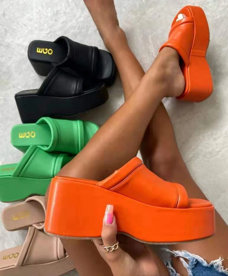 Womens High Platform Sandals Summer Open Toe Slippers Slide Wedge